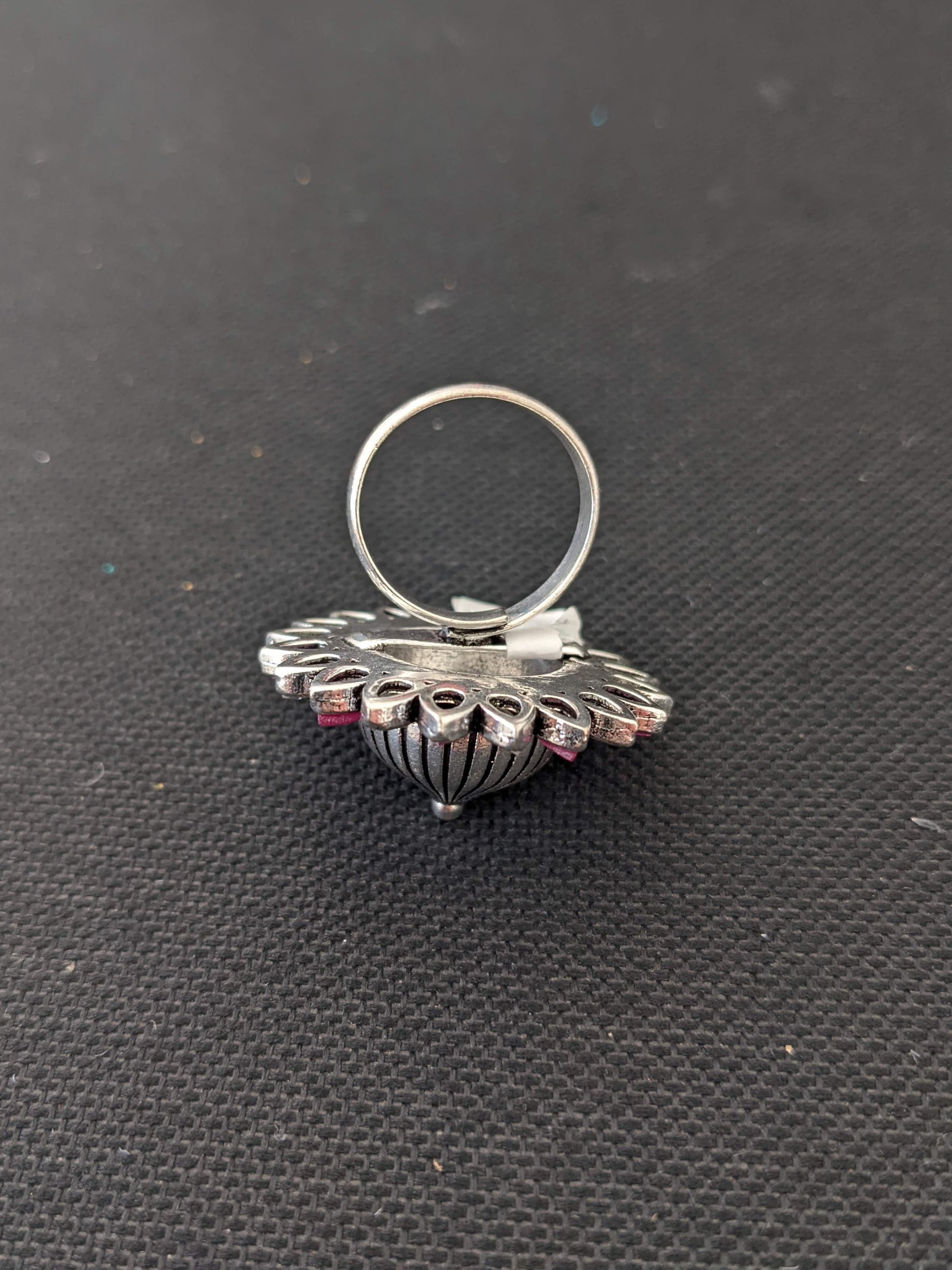 Oxidized silver flower with projected center design adjustable Finger ring - Simpliful