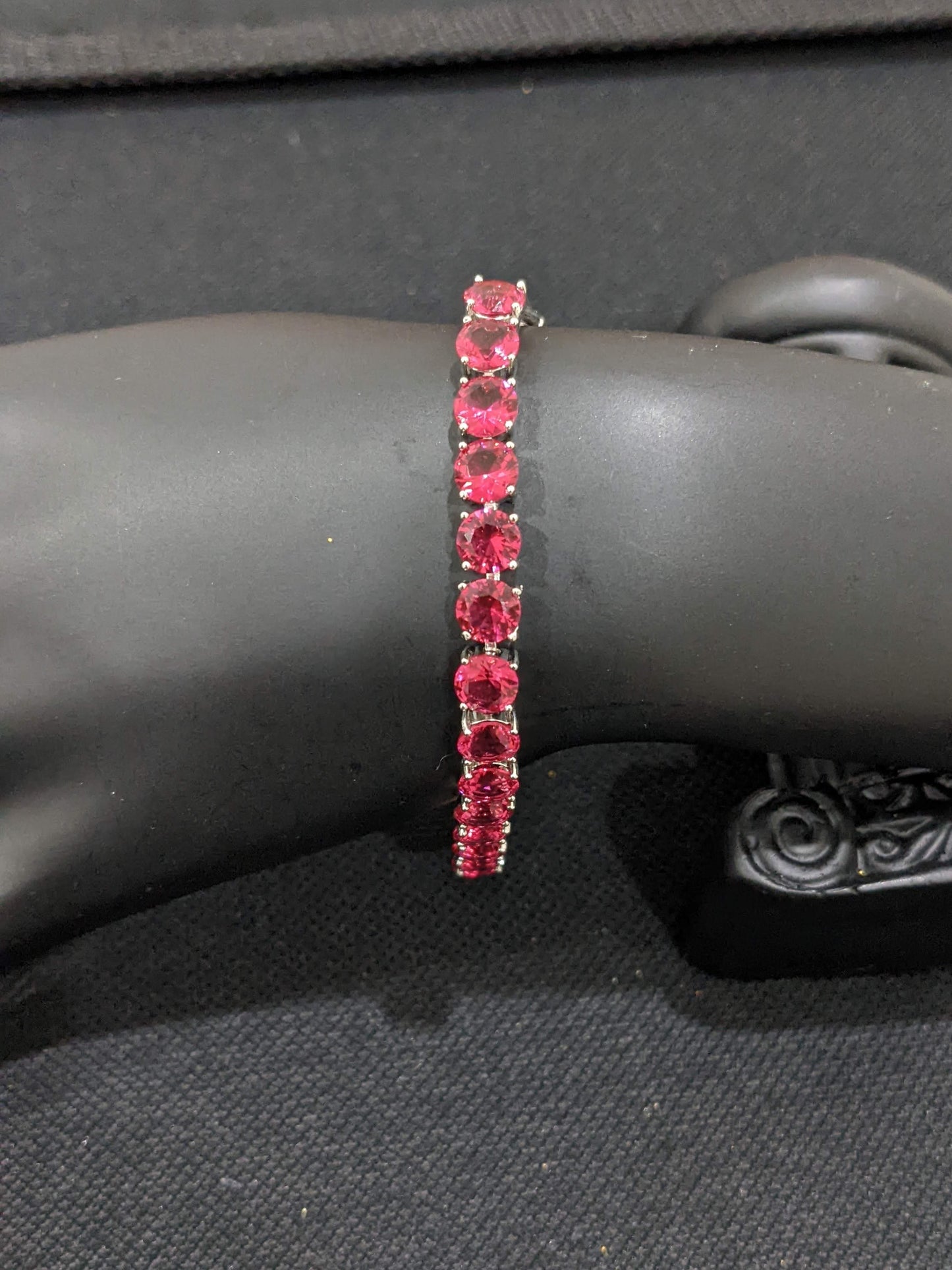 Pink color CZ stone platinum finish Bracelet
