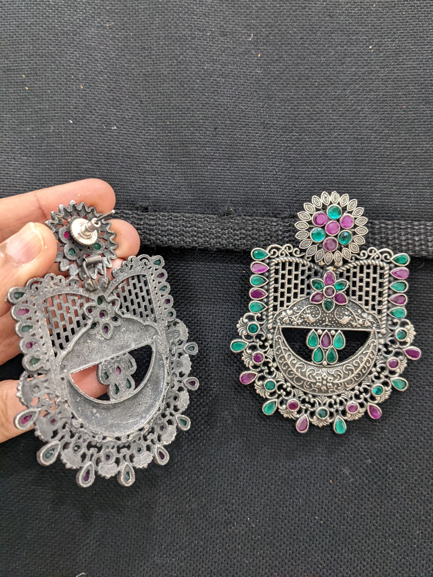 Silver look alike XL size CZ earrings