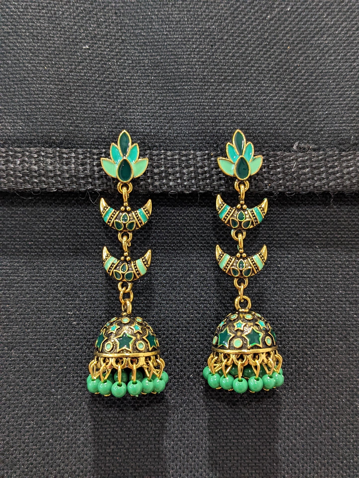 Antique gold Enamel work Long jhumka earrings