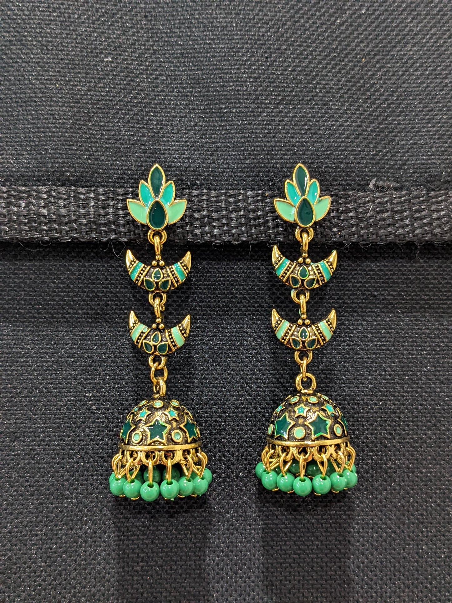 Antique gold Enamel work Long jhumka earrings