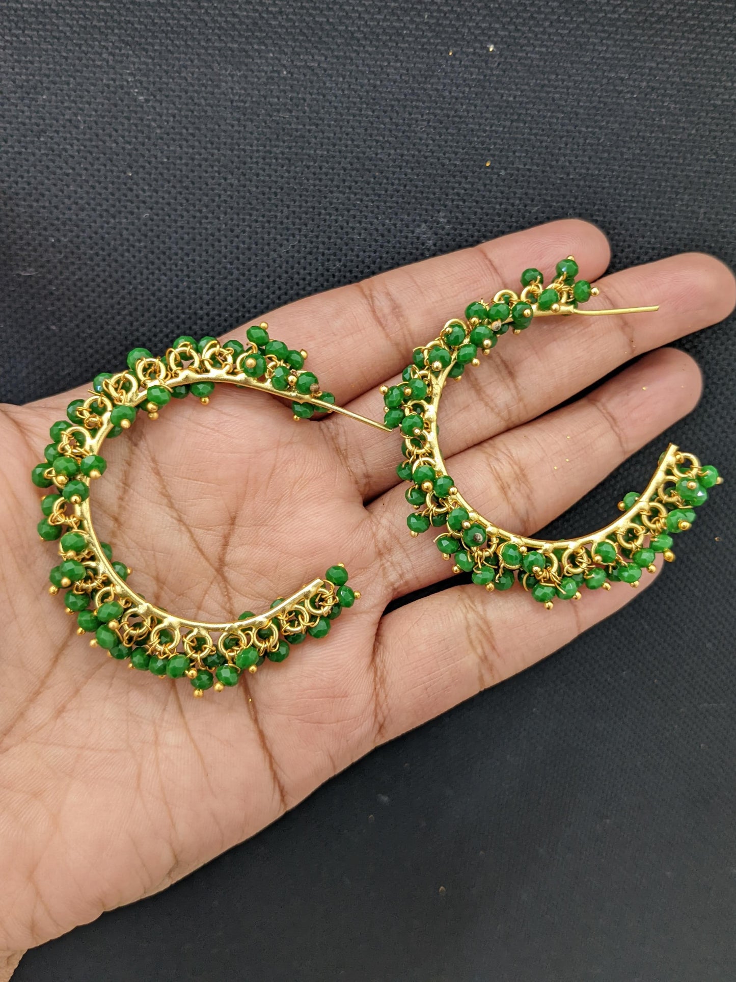 Crystal bead Large Hoop Earrings