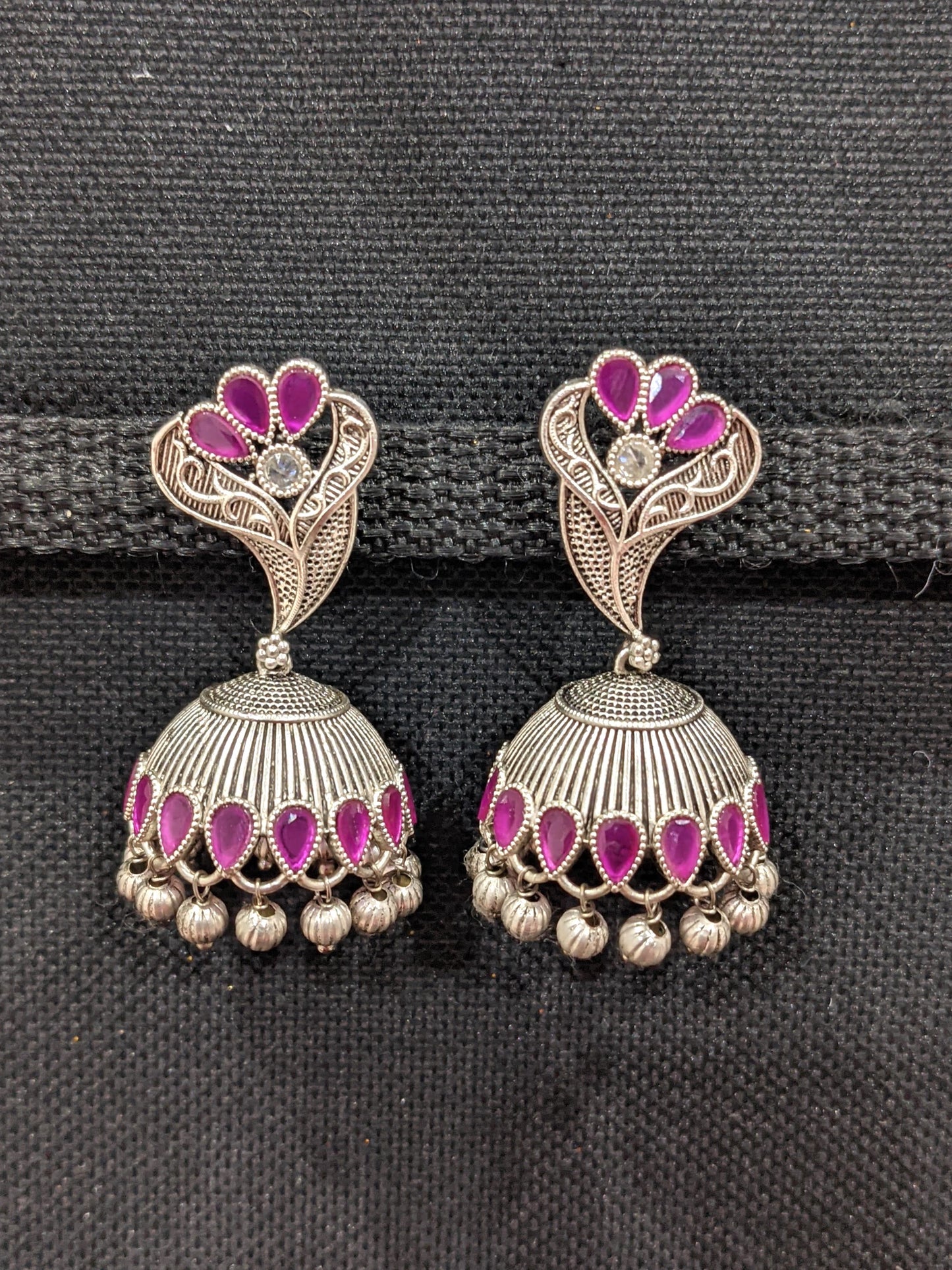 CZ stone Bright Silver Flower jhumka earrings