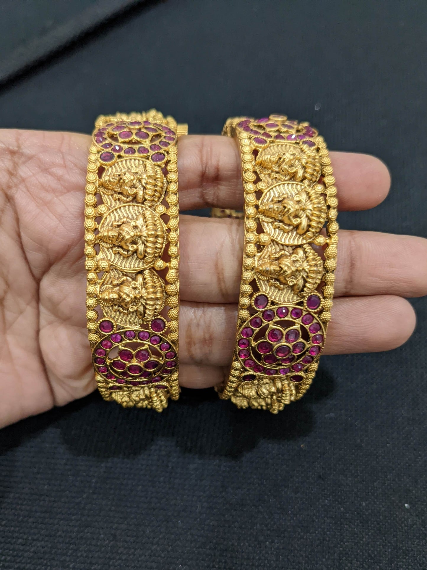 Goddess Lakshmi broad openable Matte gold bangles - 2x6 size