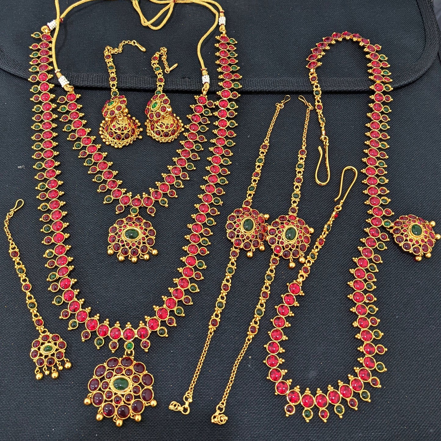 Ruby Green kemp stone Gold plated Combo Set