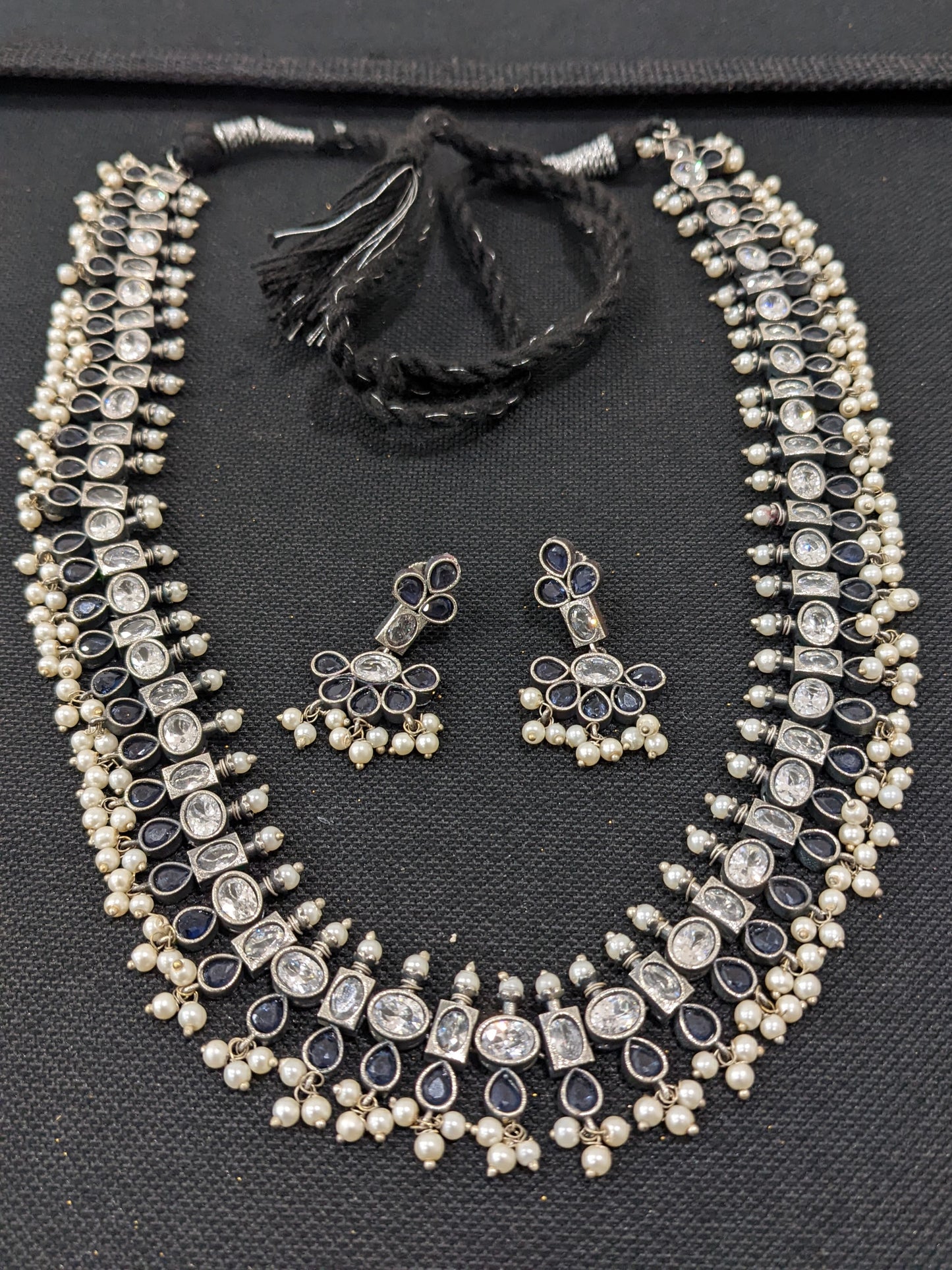Guttapusalu CZ German Silver Long haram and earrings set