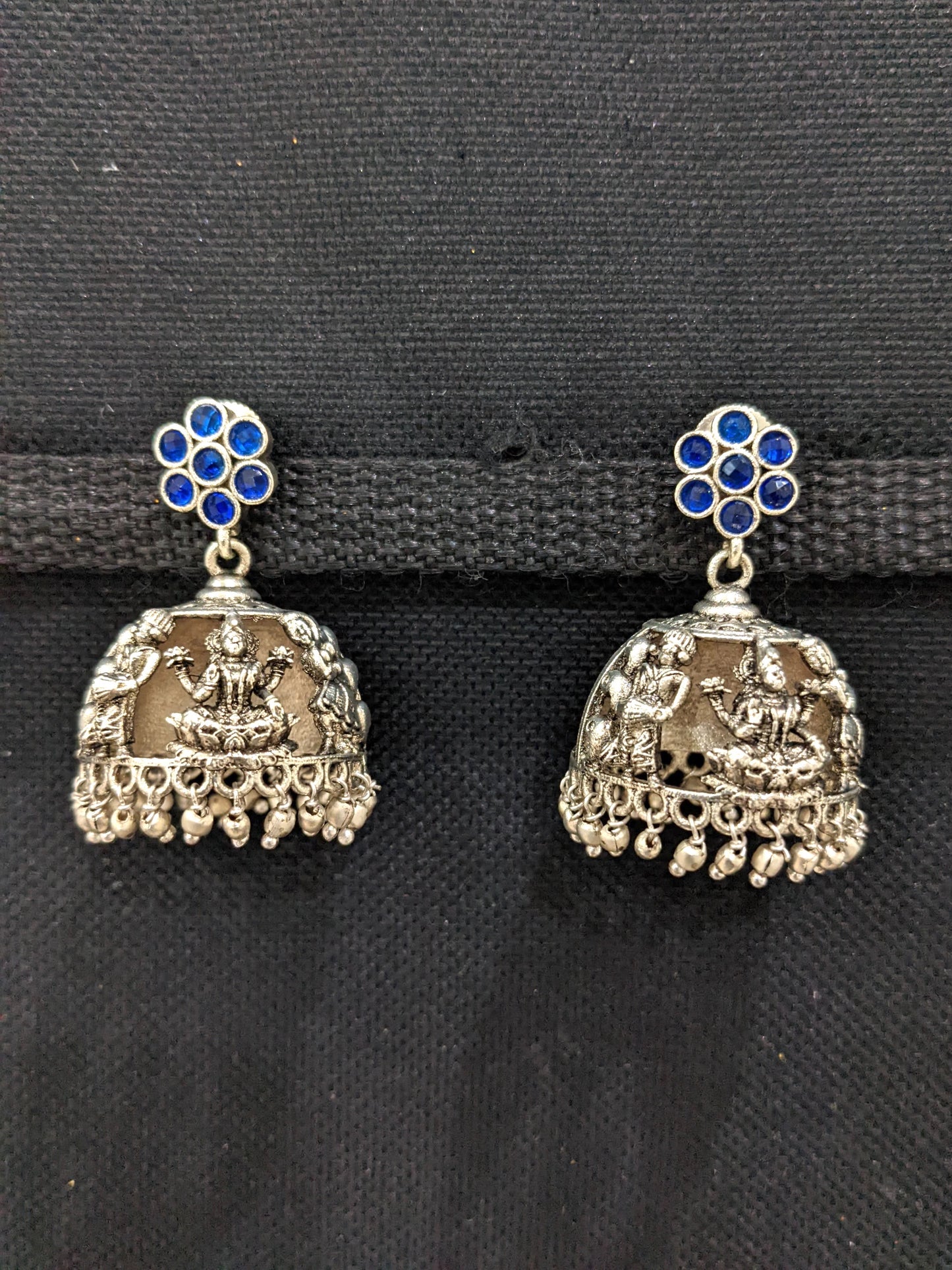Goddess Lakshmi Kemp Silver Jhumka earrings