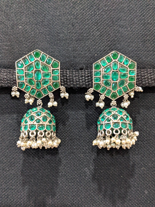 German Silver Rhombus Stud Jhumka Earrings