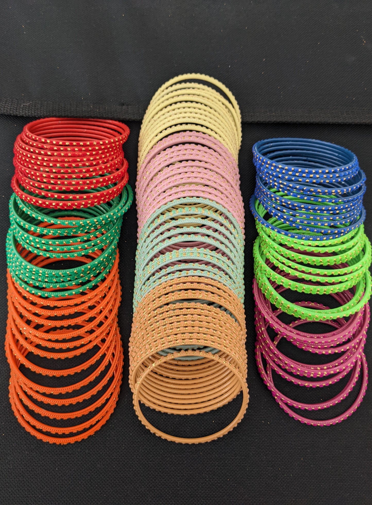 Colorful Thin Metal Bangles - 1 dozen - Velvet bangles