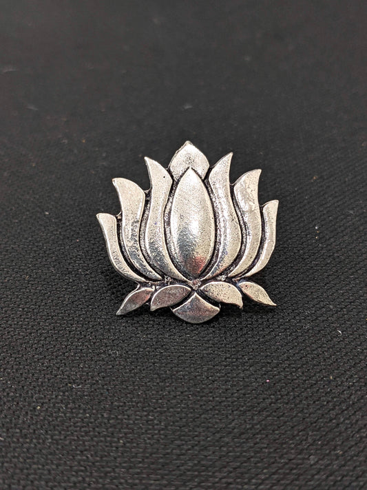 Oxidized XL Lotus flower Adjustable Finger ring - Simpliful