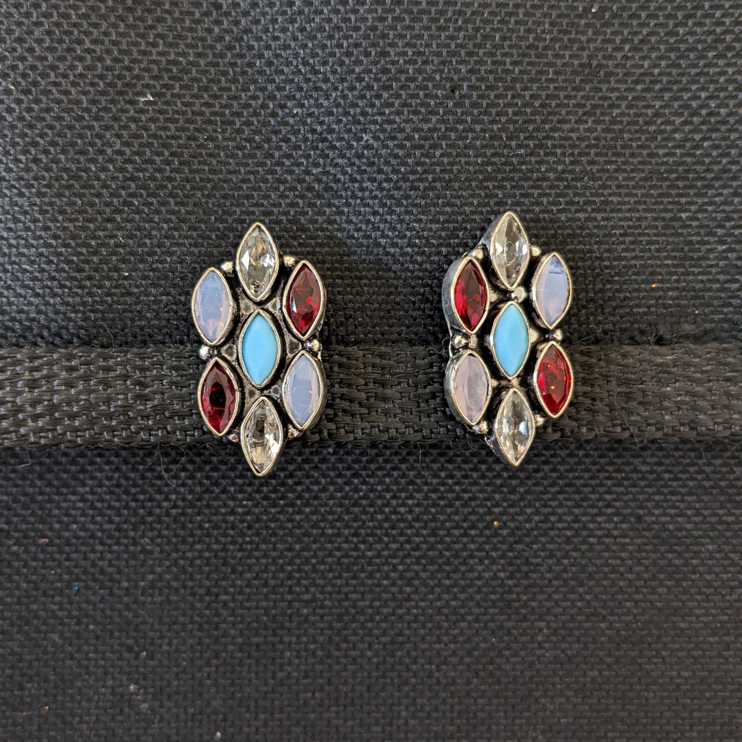 SALE - Oxidized Silver Polki / CZ stone Stud Earrings