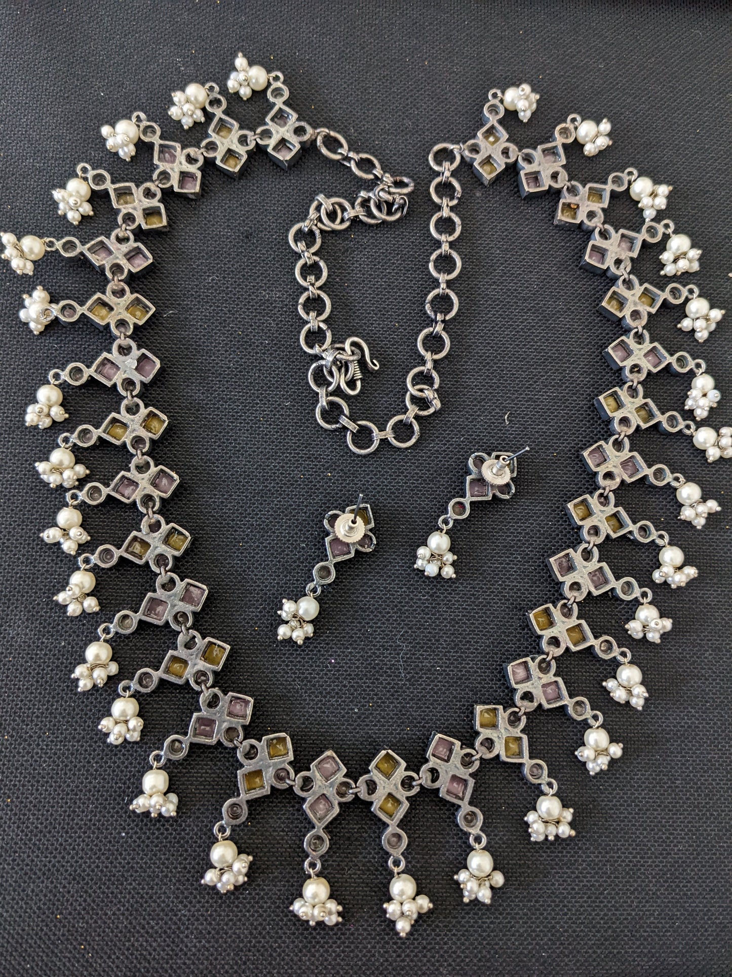 Pastel color CZ stone Guttapusalu Long haram and earrings set