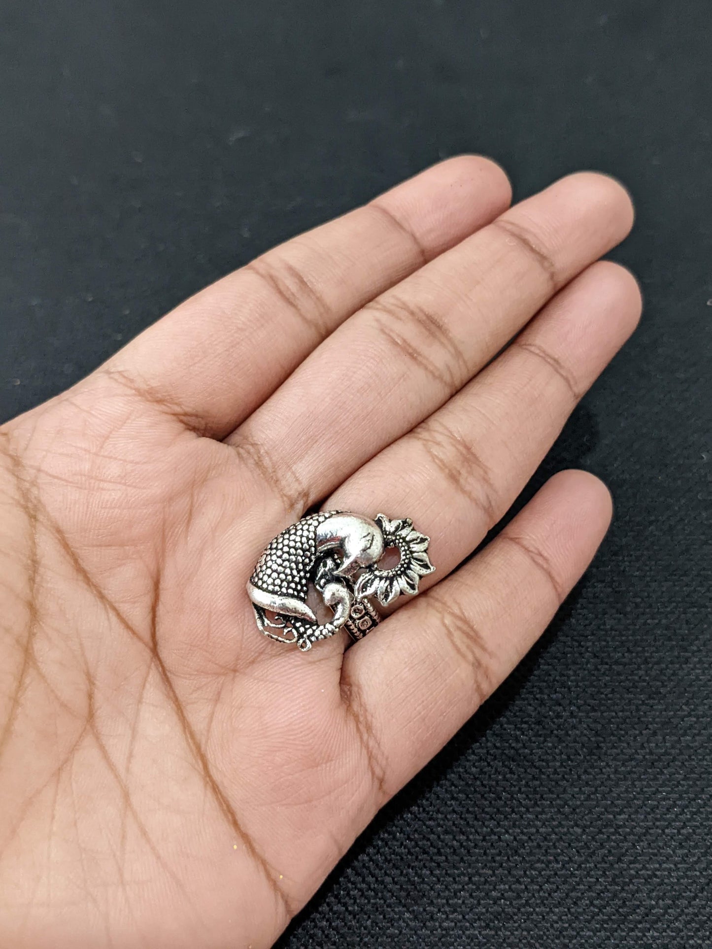 Oxidized Silver Peacock design Adjustable Finger ring - 3 designs
