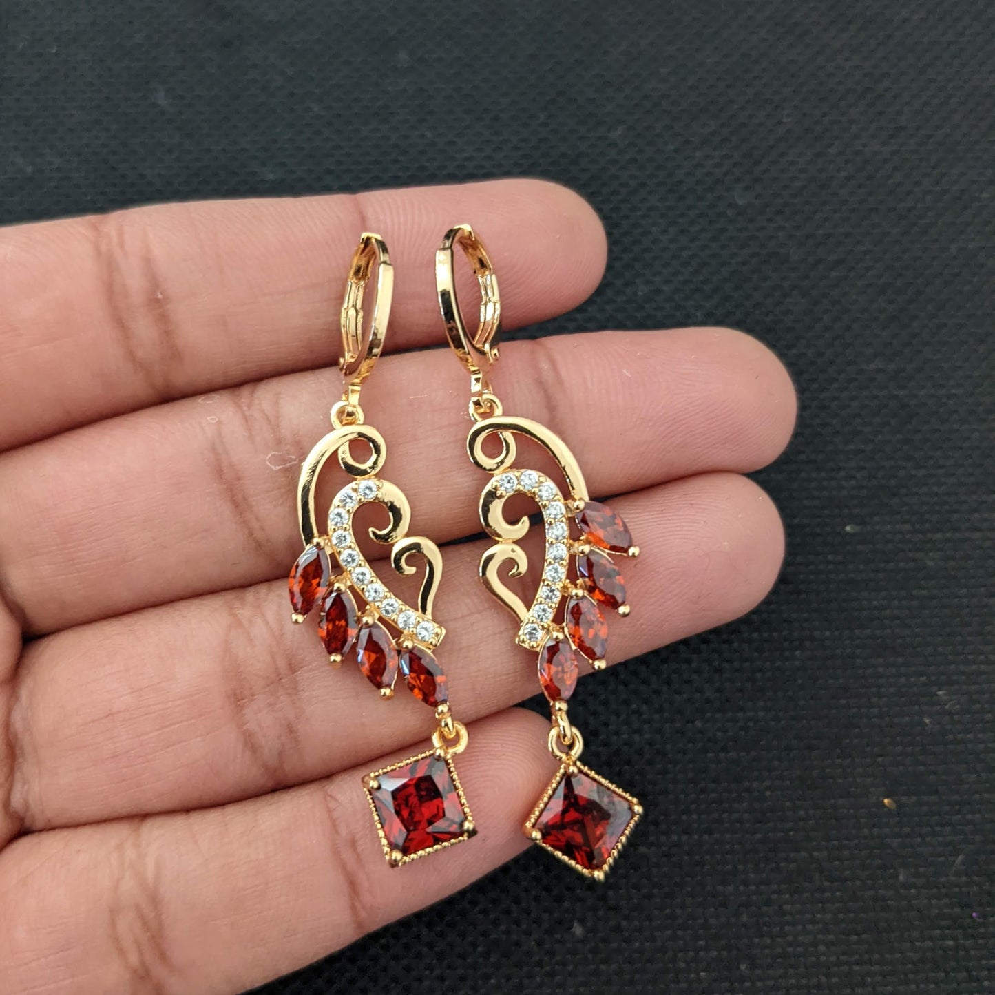 Wavy design CZ stone ring style drop earrings