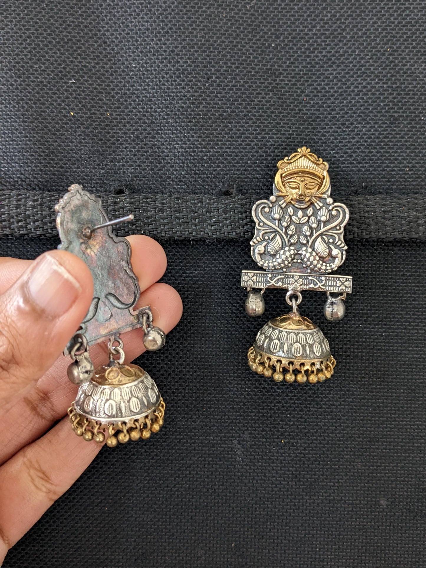 Goddess Durga Dual tone oxidized jhumka Earrings - Simpliful