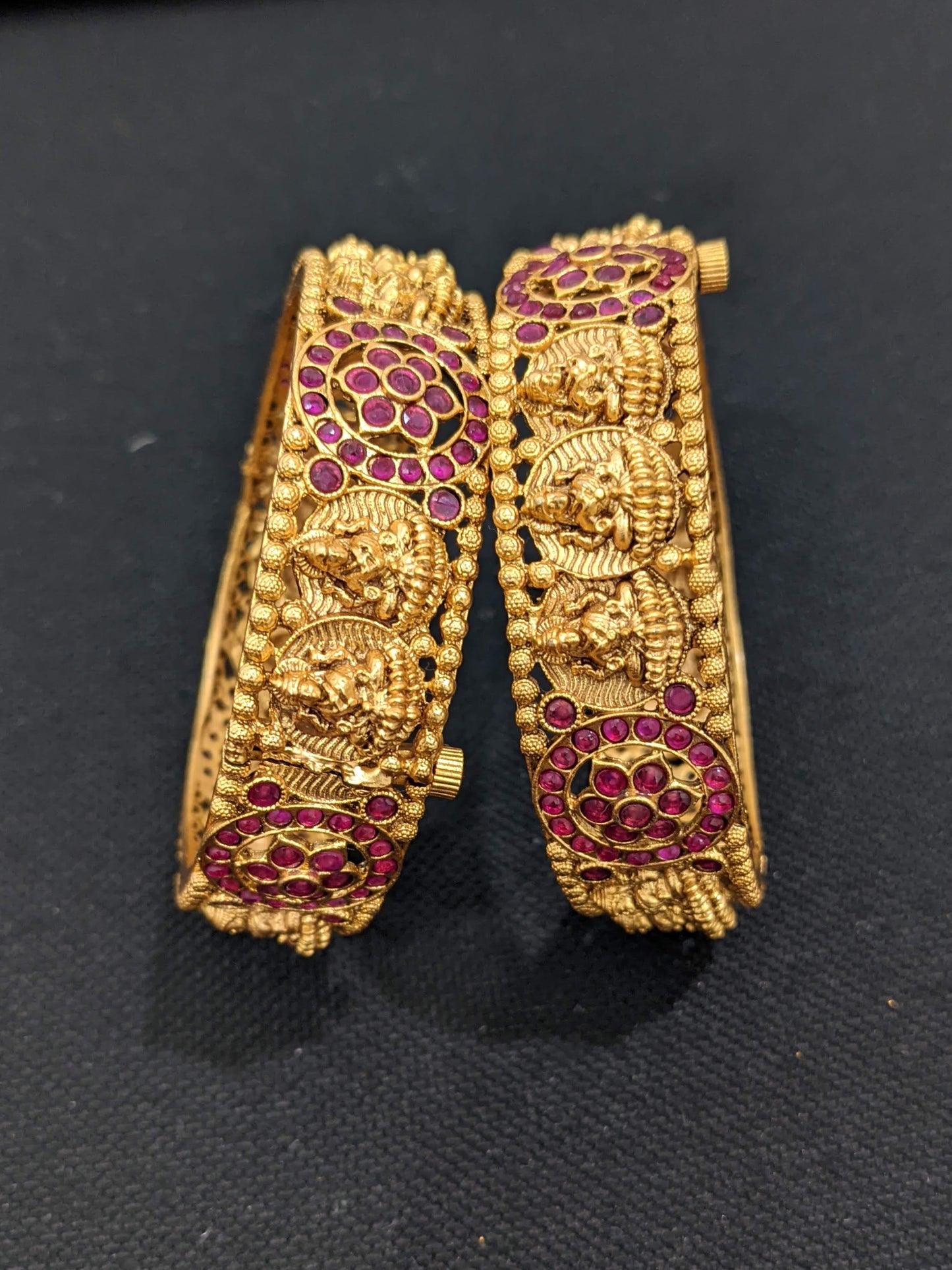 Goddess Lakshmi broad openable Matte gold bangles - 2x6 size