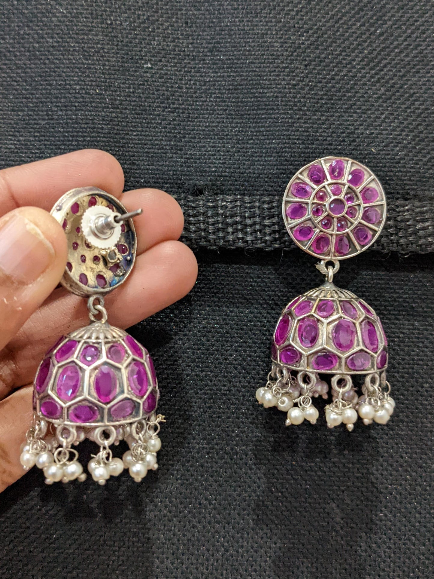 German Silver Round Stud Medium Jhumka Earrings