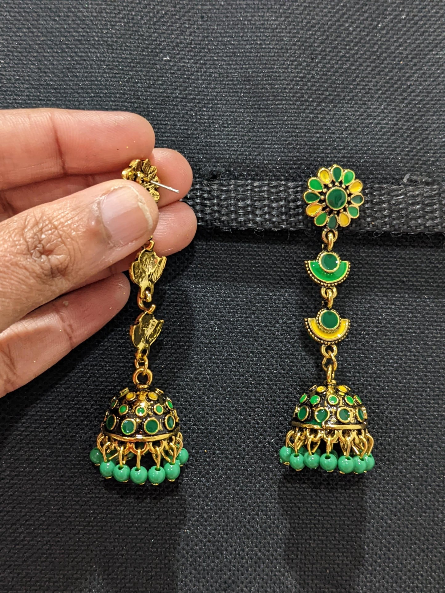 Antique gold Enamel work Long jhumka earrings