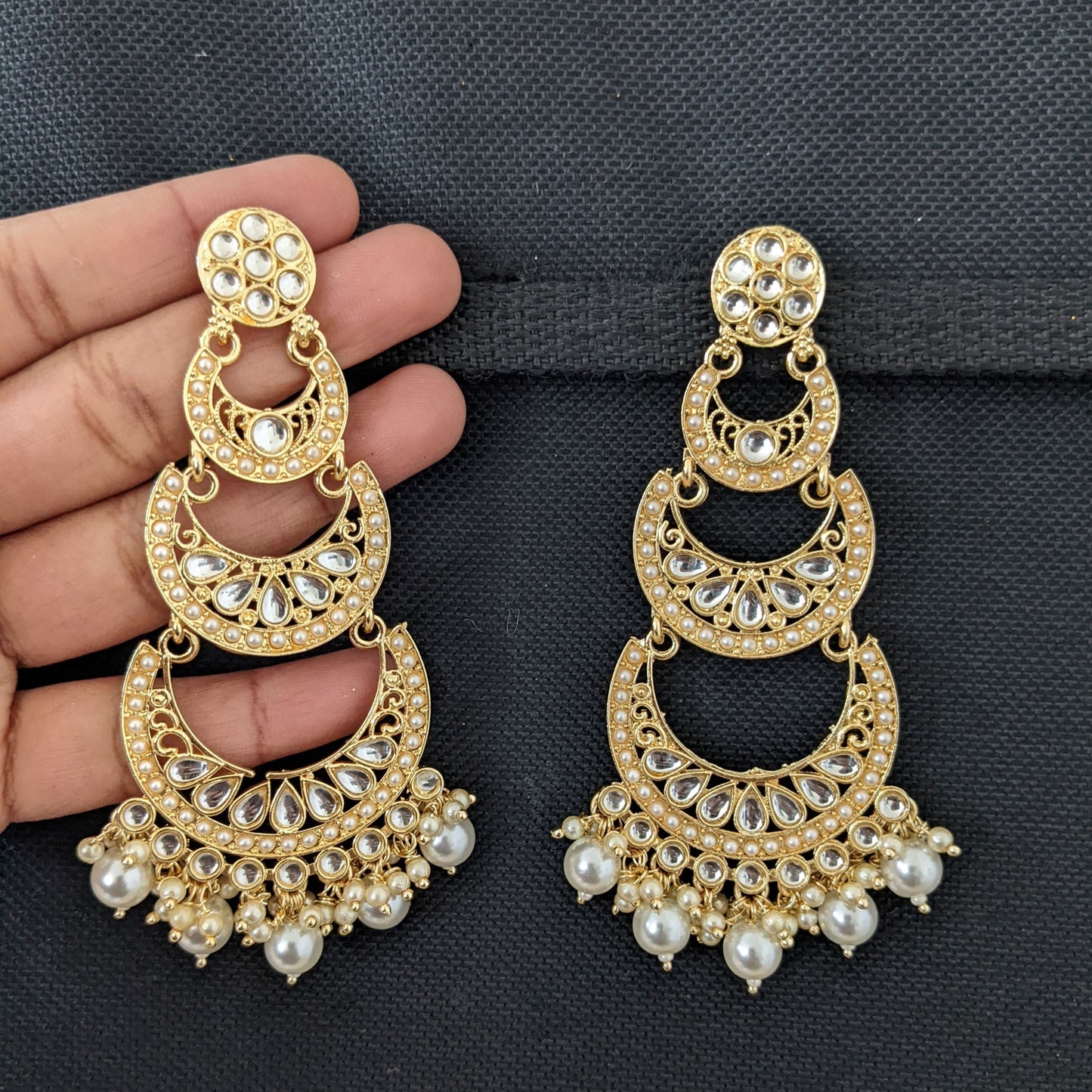 Glass Kundan Bead dangle Long Earrings