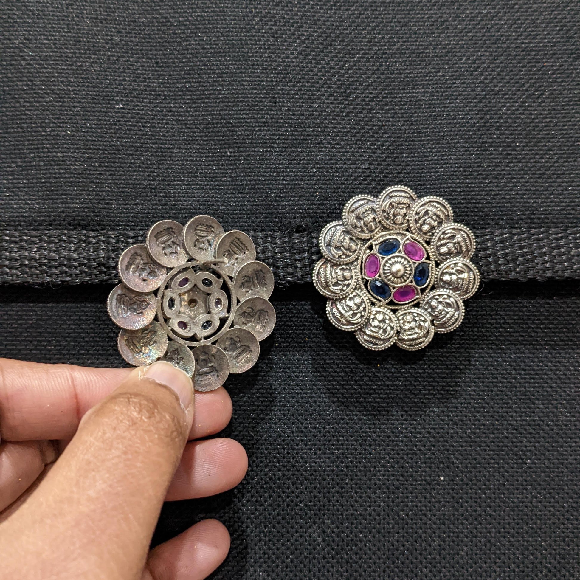 German silver Goddess Lakshmi large stud earrings - Simpliful