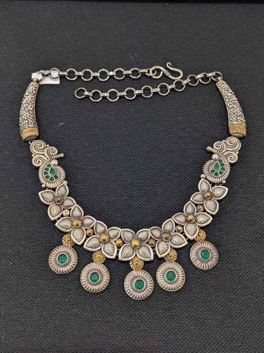 Flower design dual tone German Silver Choker Necklace