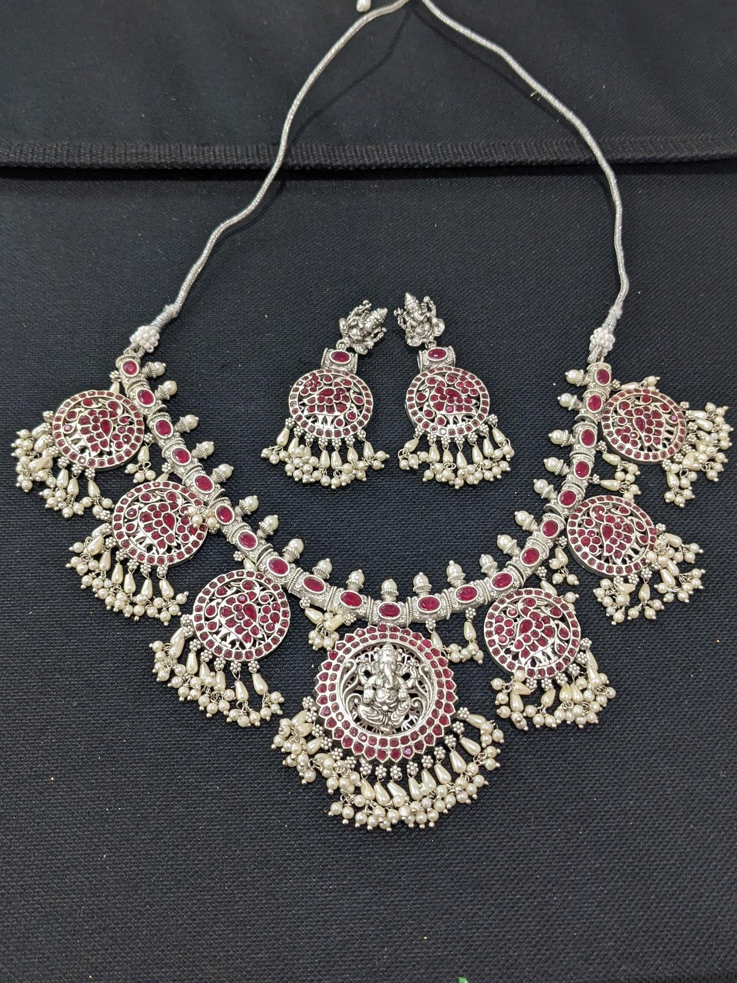 Silver plated Guttapusalu Ganesh ji Choker set