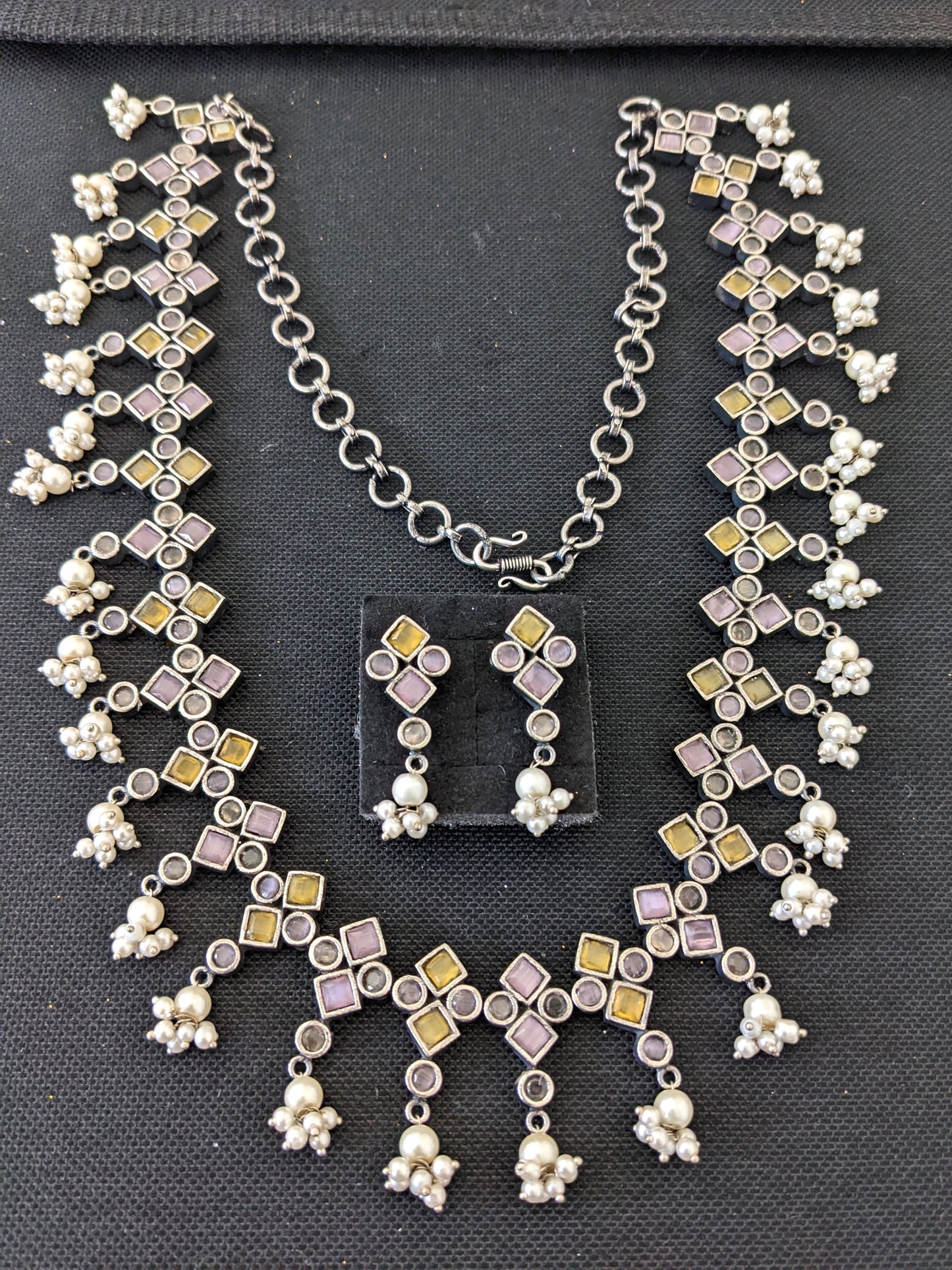 Pastel color CZ stone Guttapusalu Long haram and earrings set