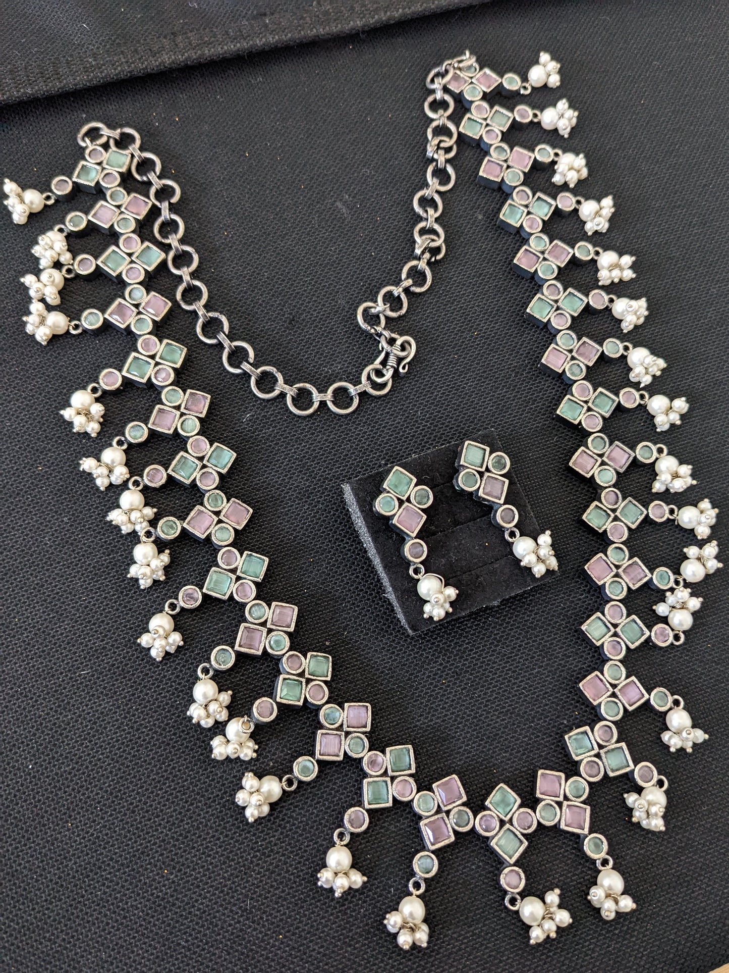 Pastel color CZ stone Guttapusalu Long haram and earrings set