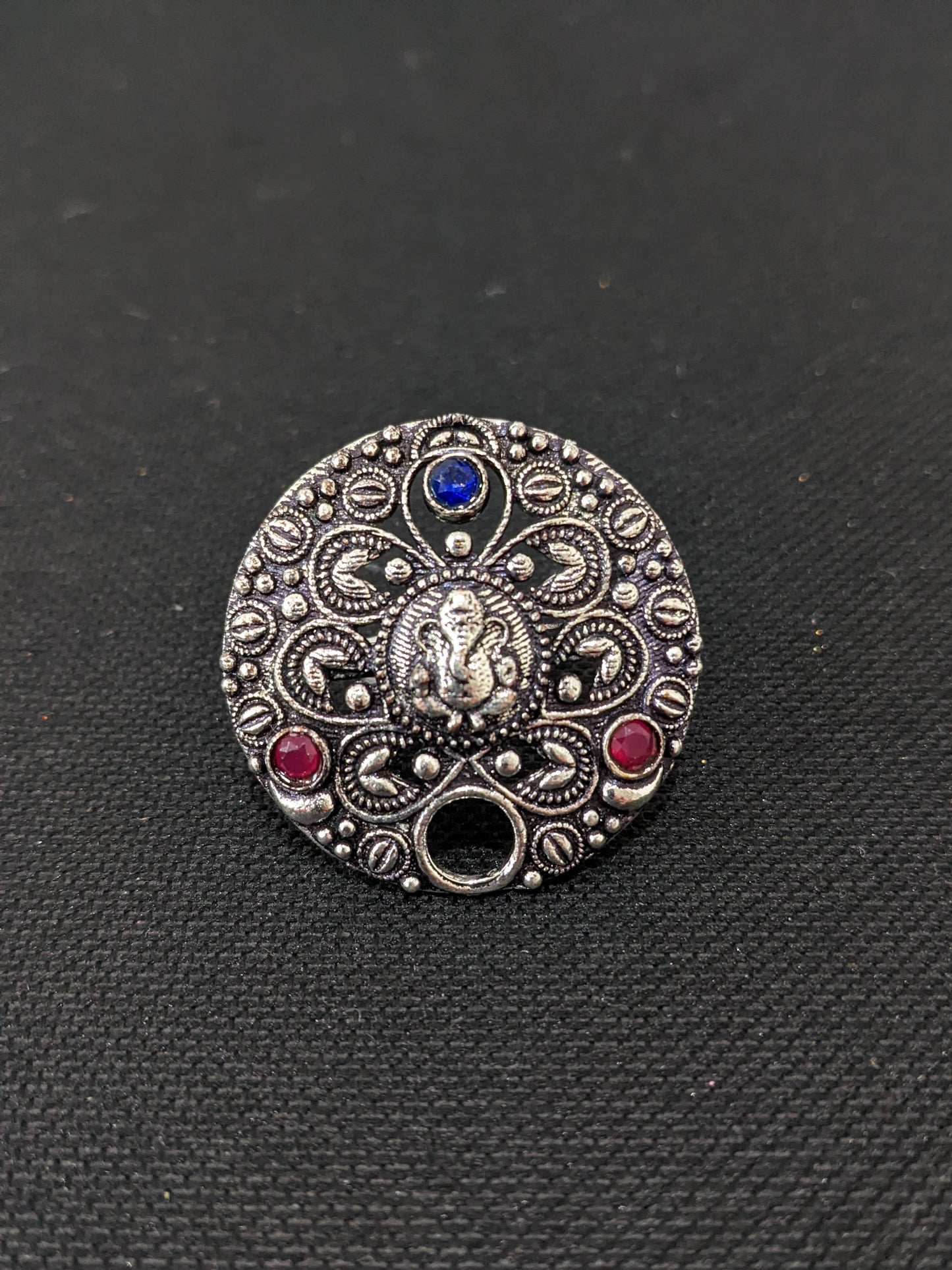 Oxidized Lord Ganesha round Adjustable Finger ring - Simpliful