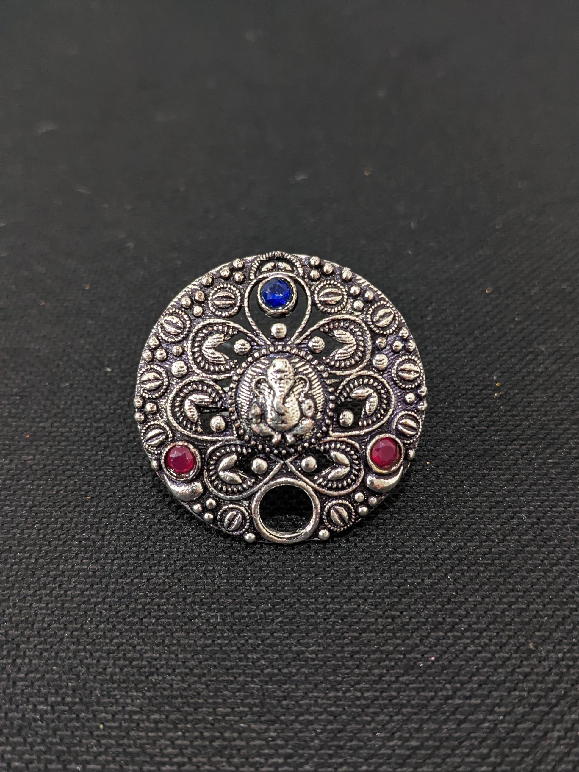 Oxidized Lord Ganesha round Adjustable Finger ring - Simpliful