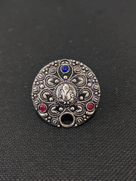 Oxidized Lord Ganesha round Adjustable Finger ring - Simpliful