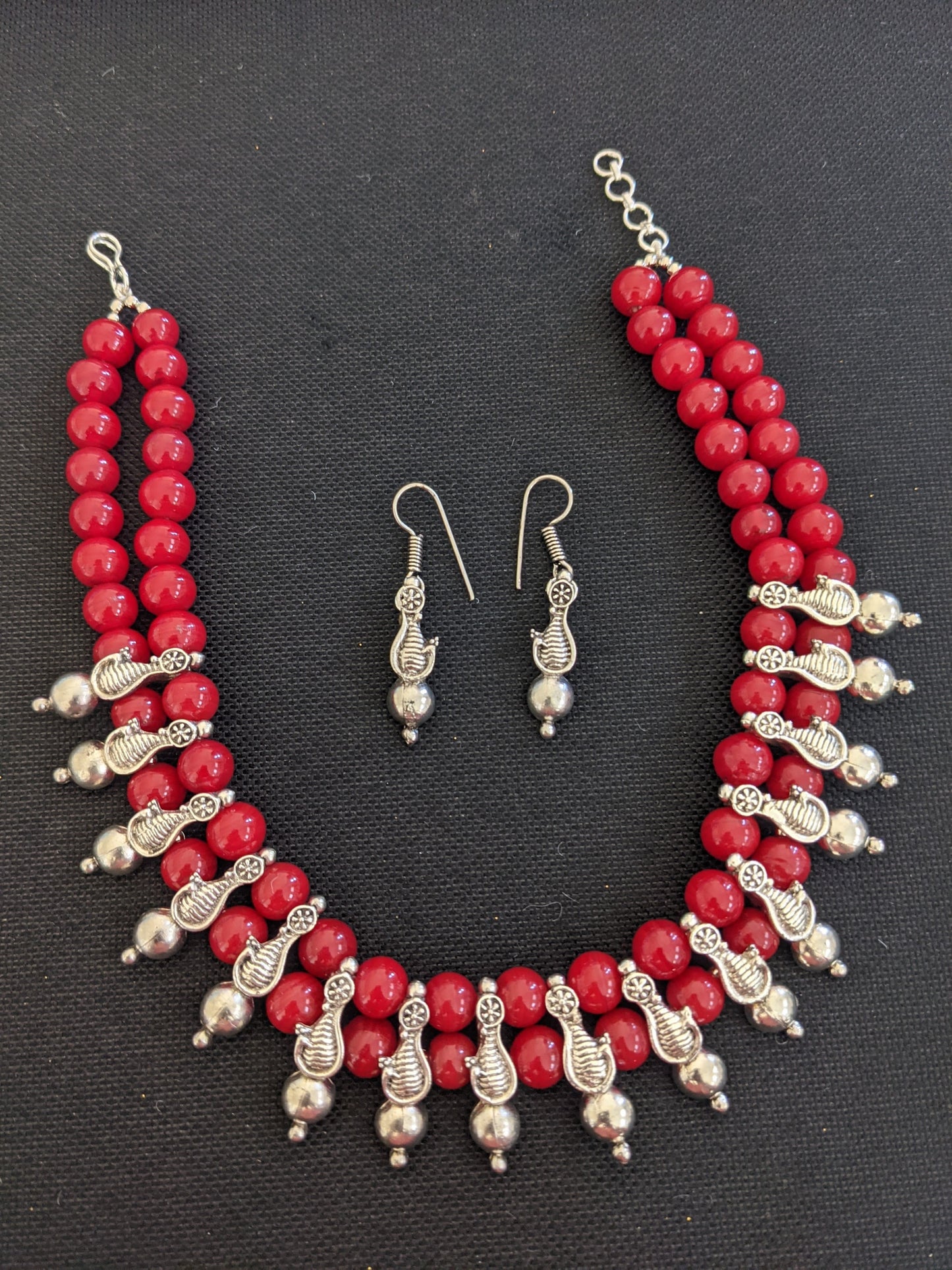 Dual strand bead Charm choker Necklace and hook drop earrings set
