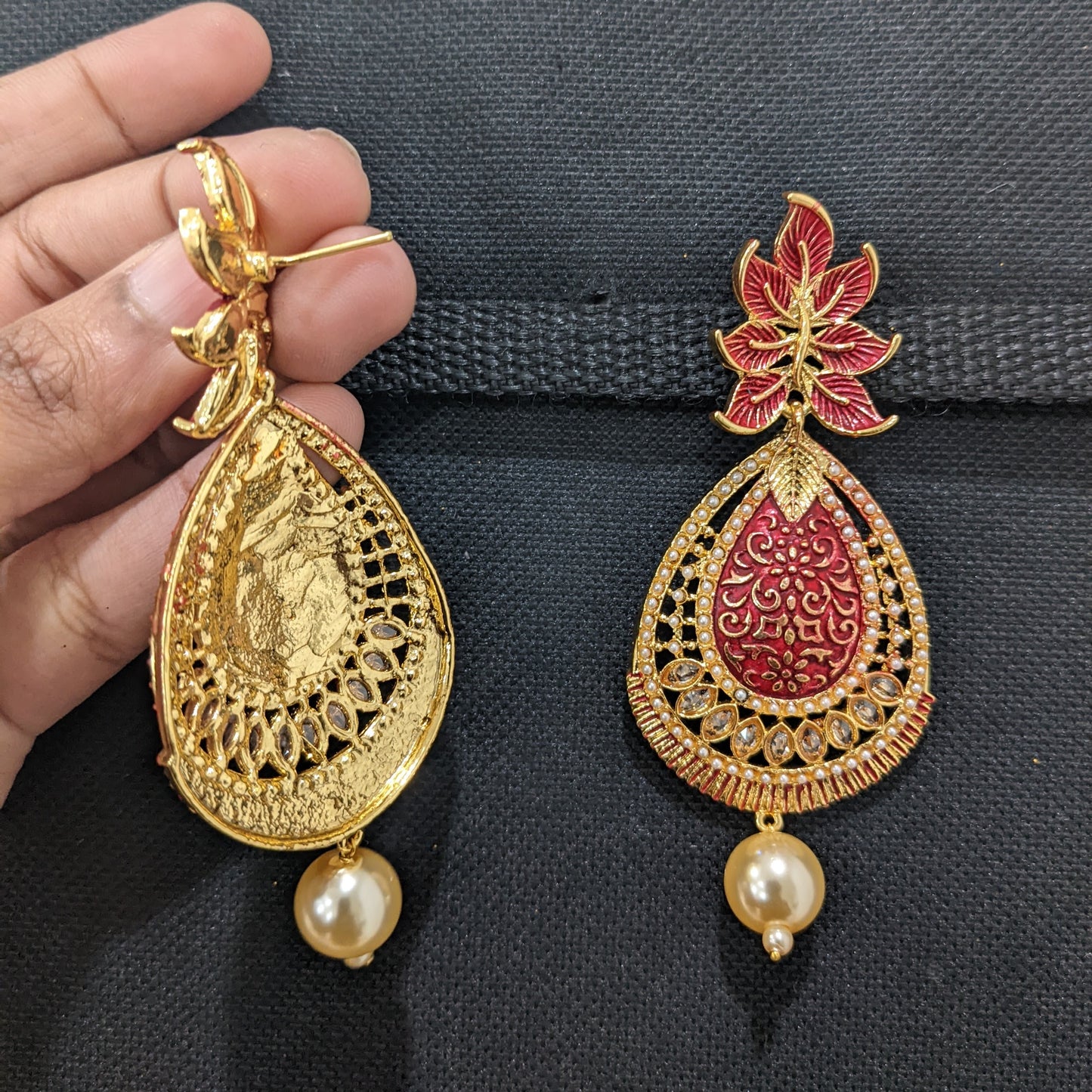 Matte Meenakari Polki stone Leaf Earrings