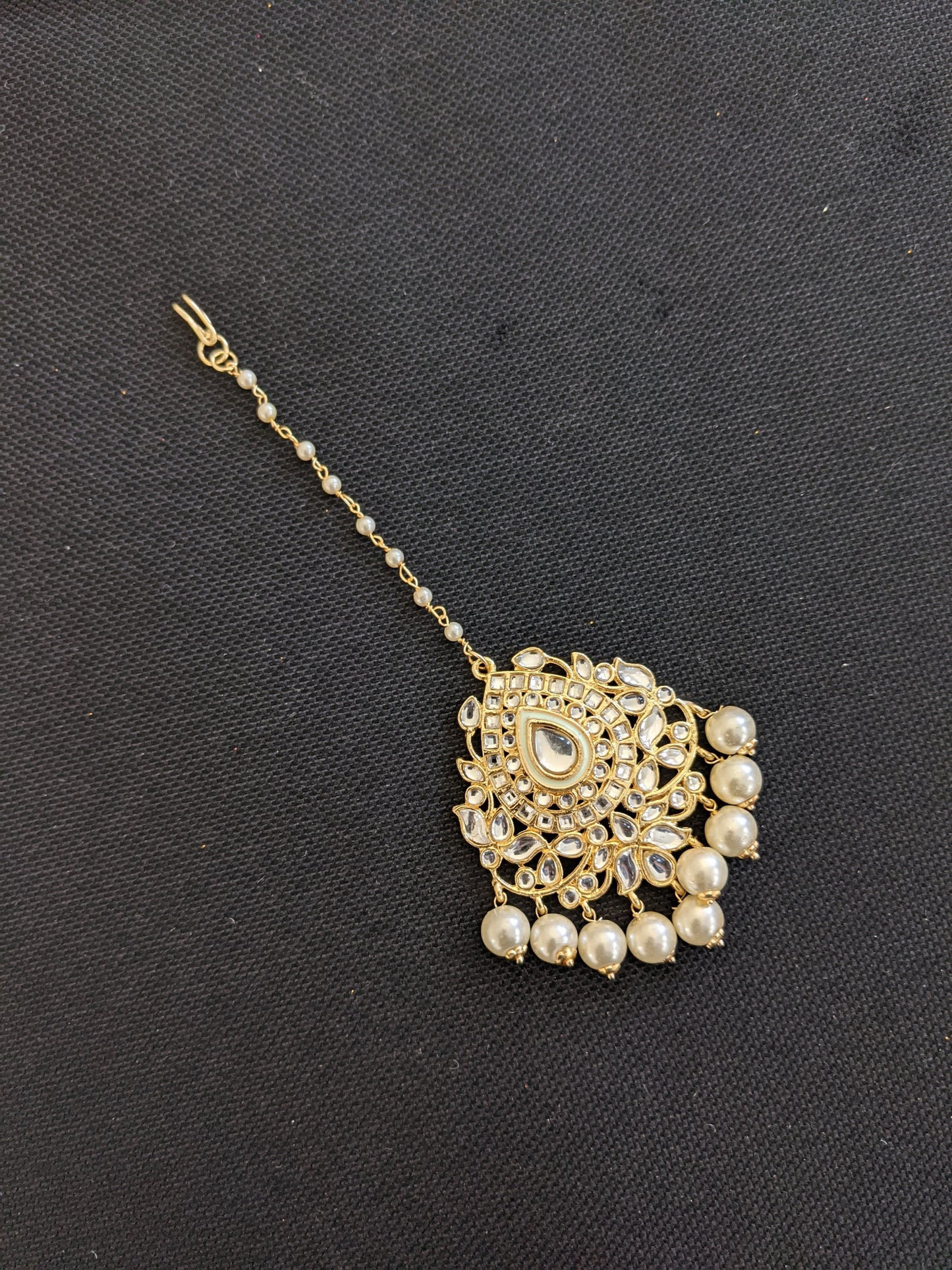 XL Chandbali design Kundan like stone embedded Maang Tikka