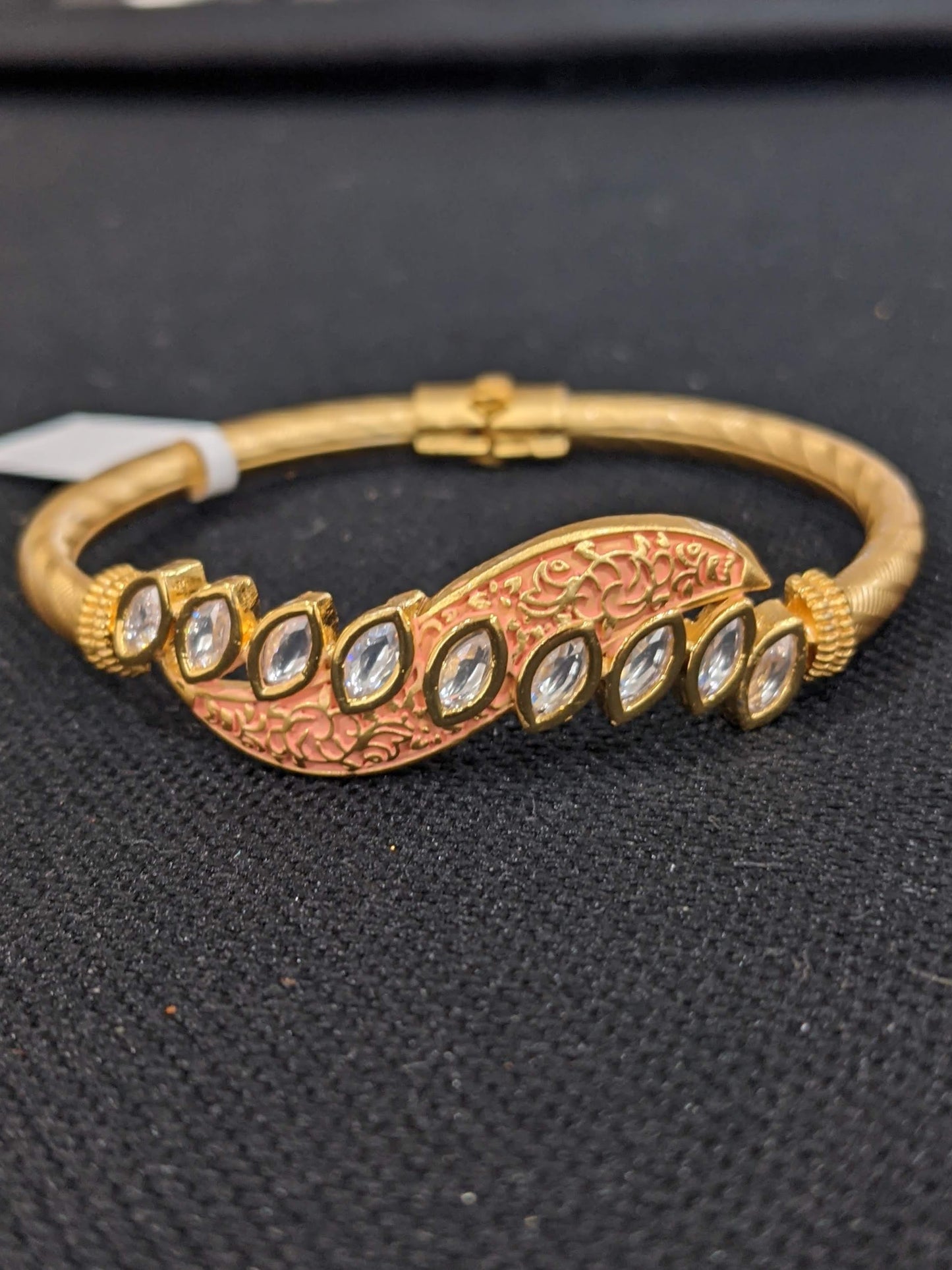 S Swirl design uncut kundan stone openable bangle bracelet