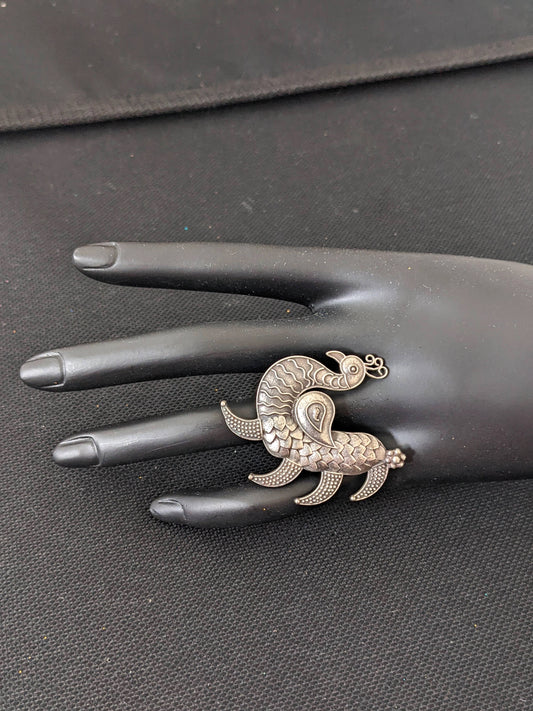 German silver large  Peacock adjustable Finger ring