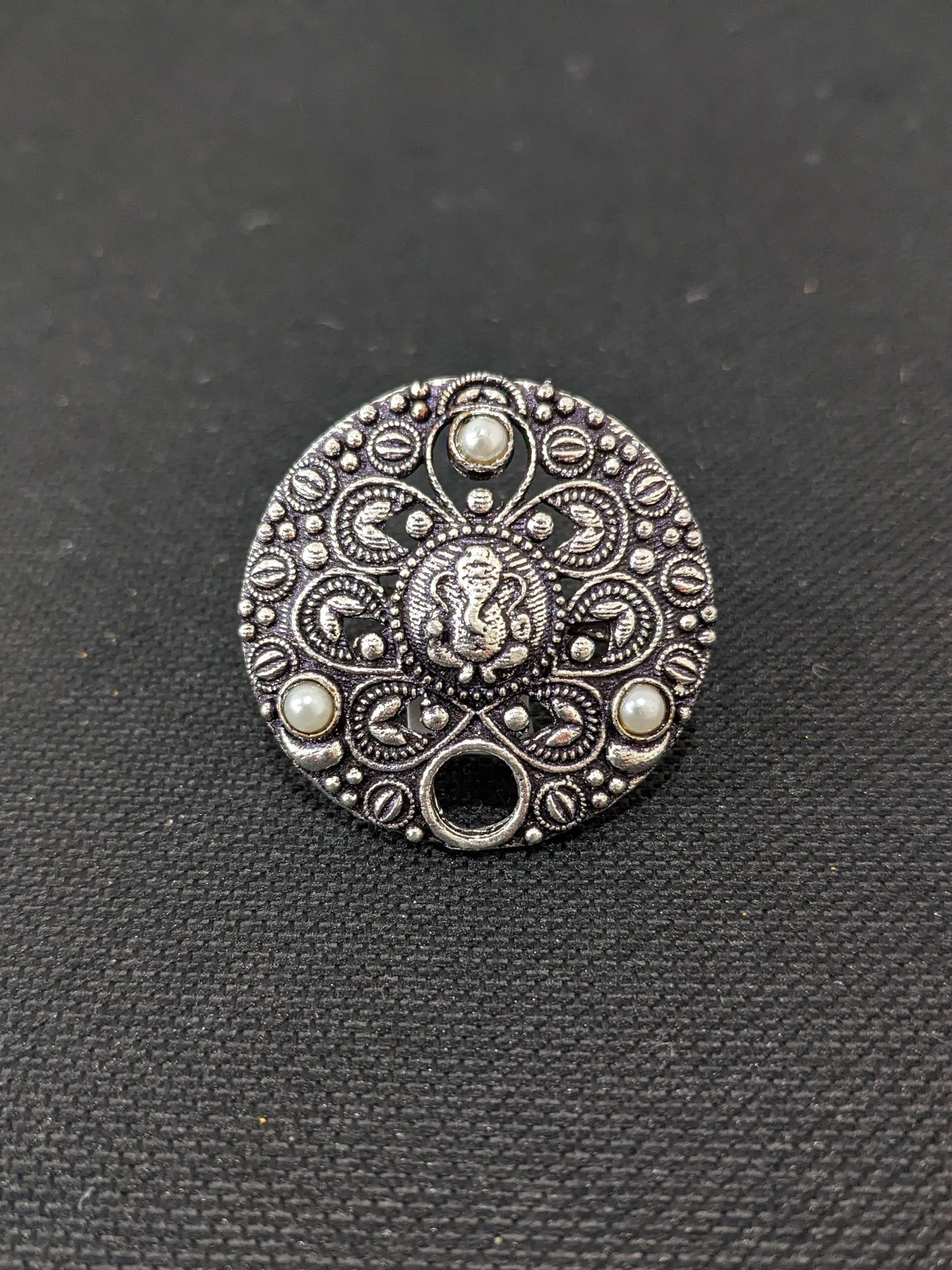 Oxidized Lord Ganesha round Adjustable Finger ring - Simpliful