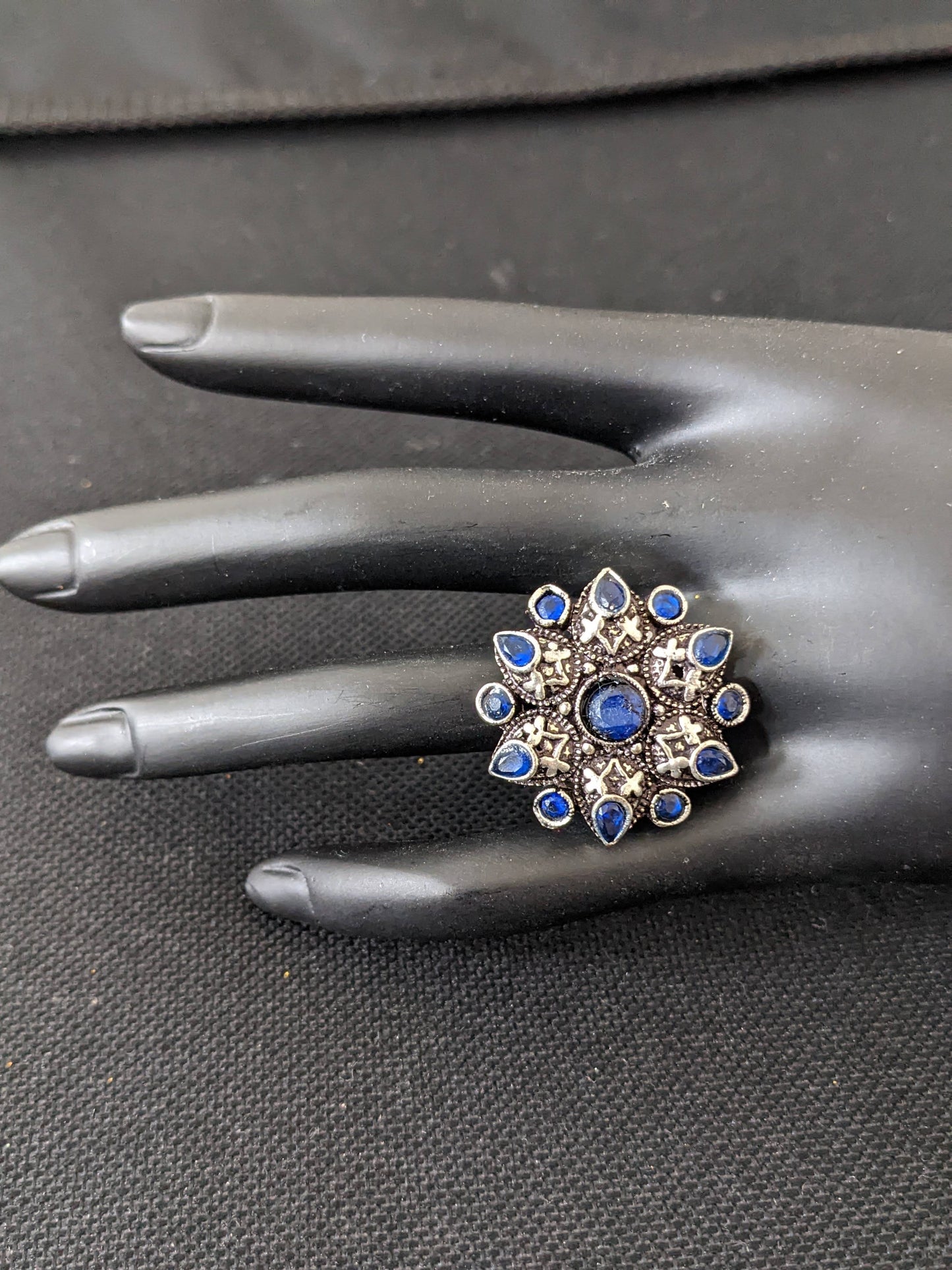 Antique Silver finish Polki stone Adjustable Finger ring - 4 designs