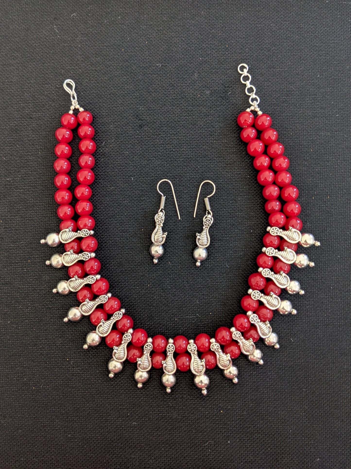 Dual strand bead Charm choker Necklace and hook drop earrings set