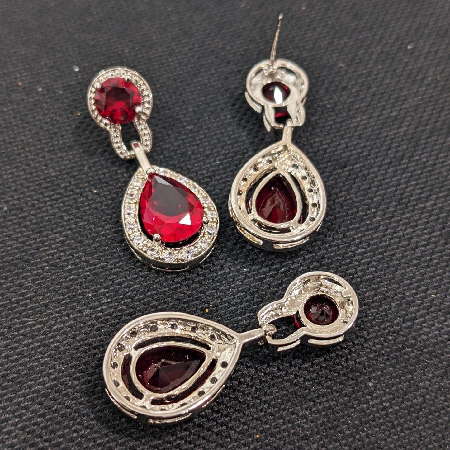 Red CZ stone Teardrop design Pendant and Earrings Set