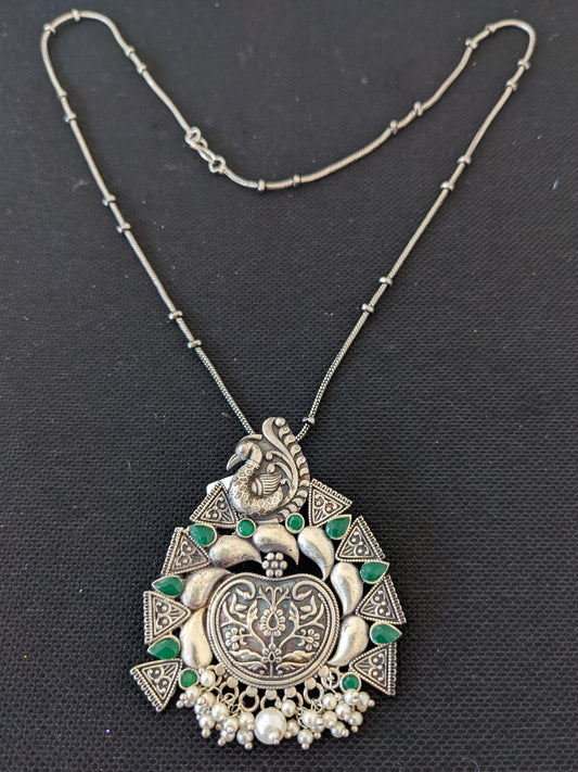 German silver CZ stone Peacock Pendant Chain Necklace