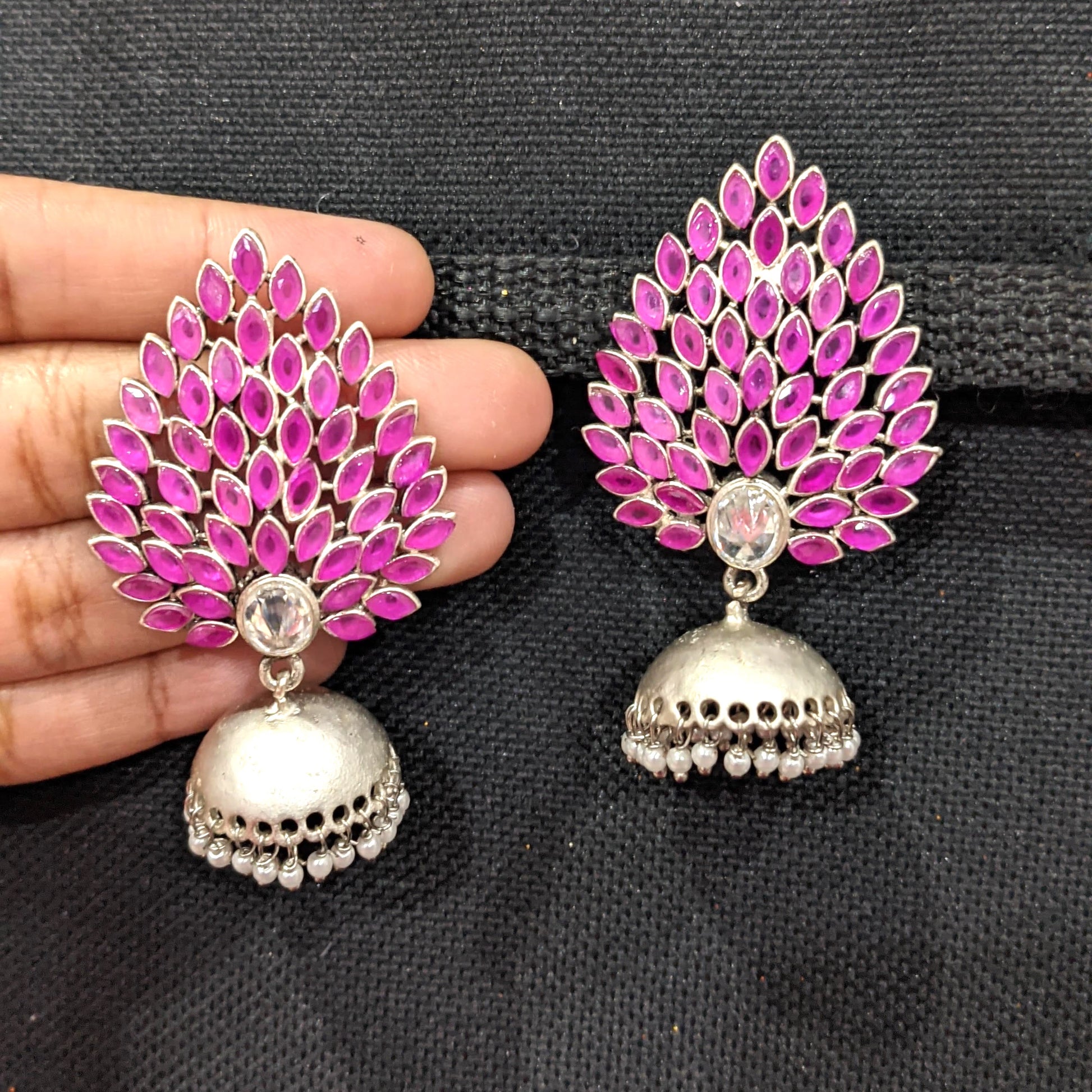 Silver Rhodium plated Designer Jhumka Earrings - Simpliful
