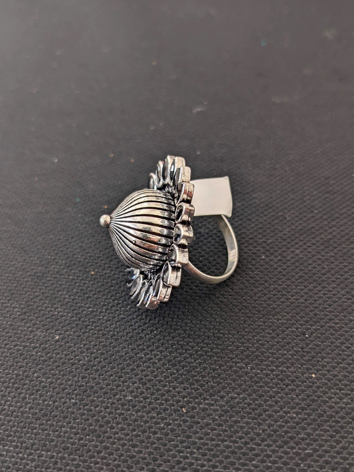Oxidized silver flower with projected center design adjustable Finger ring - Simpliful