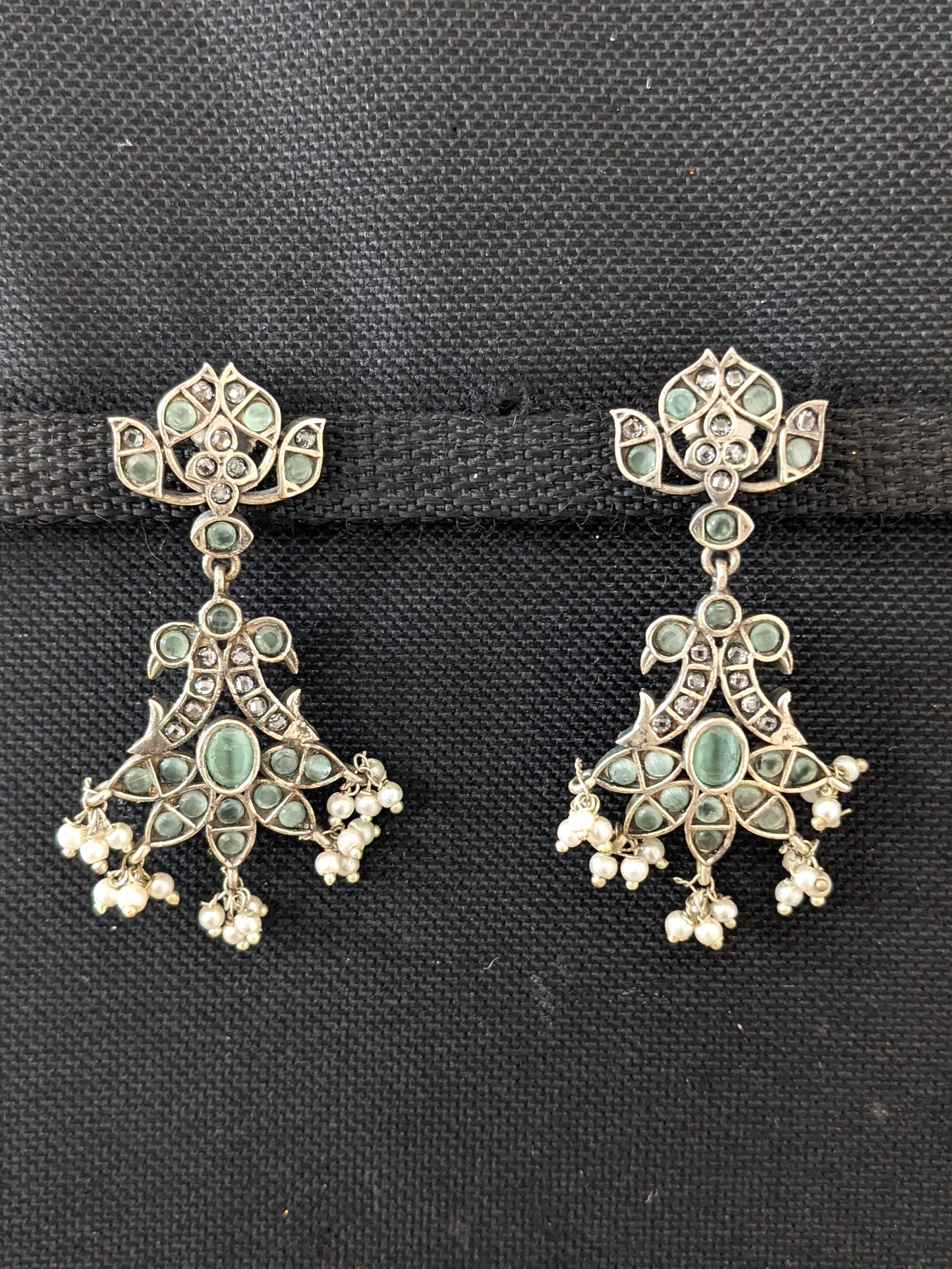 German Silver Dual Peacock CZ Earrings