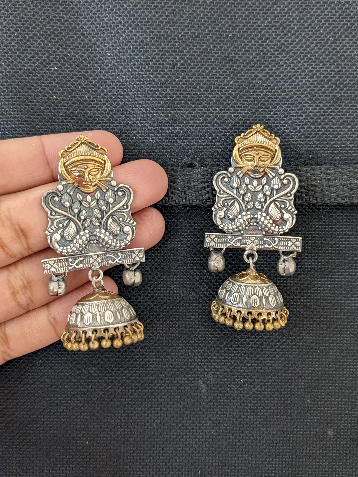 Goddess Durga Dual tone oxidized jhumka Earrings - Simpliful