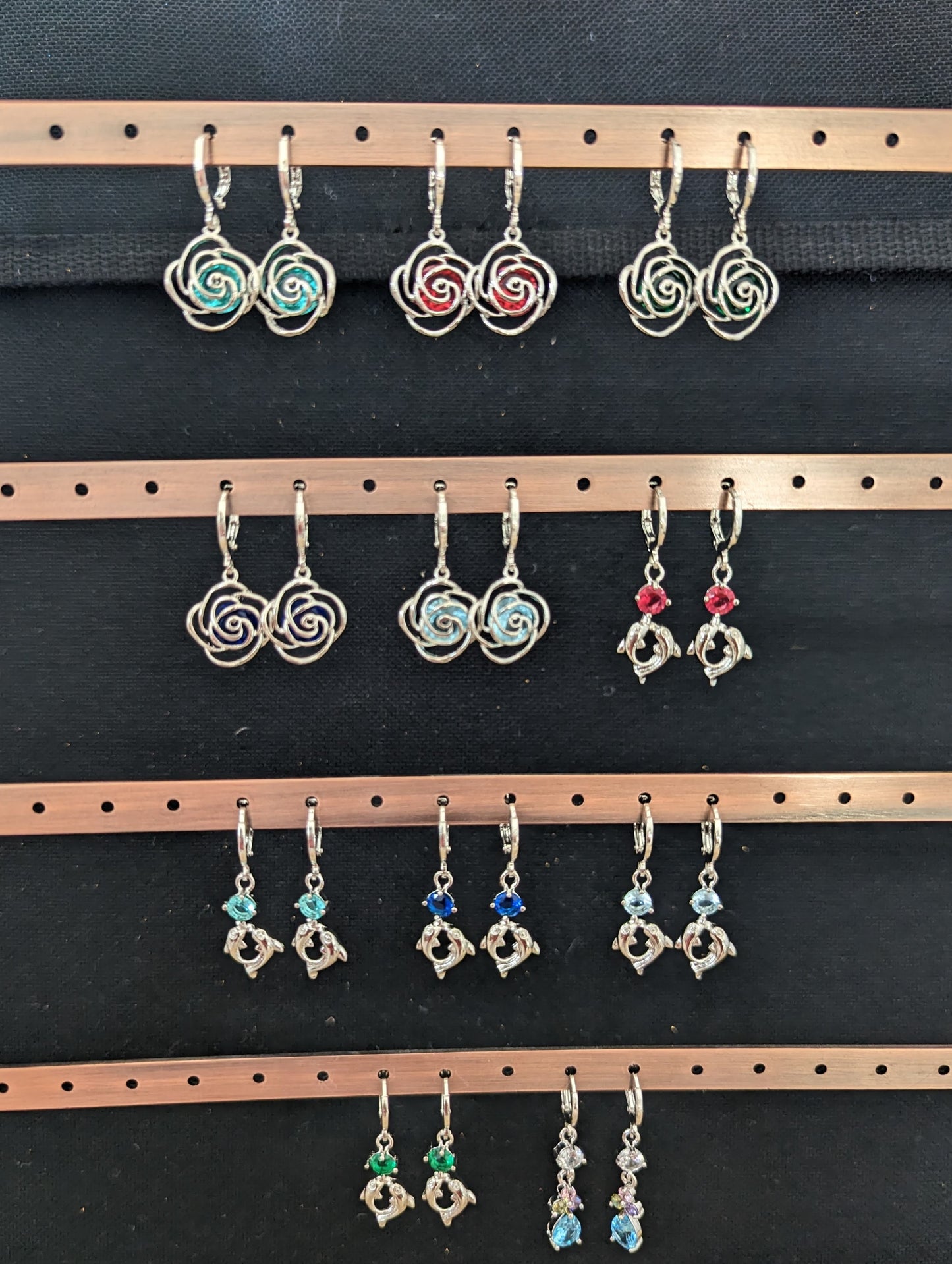 CZ small hoop dangle earrings - White Gold plated