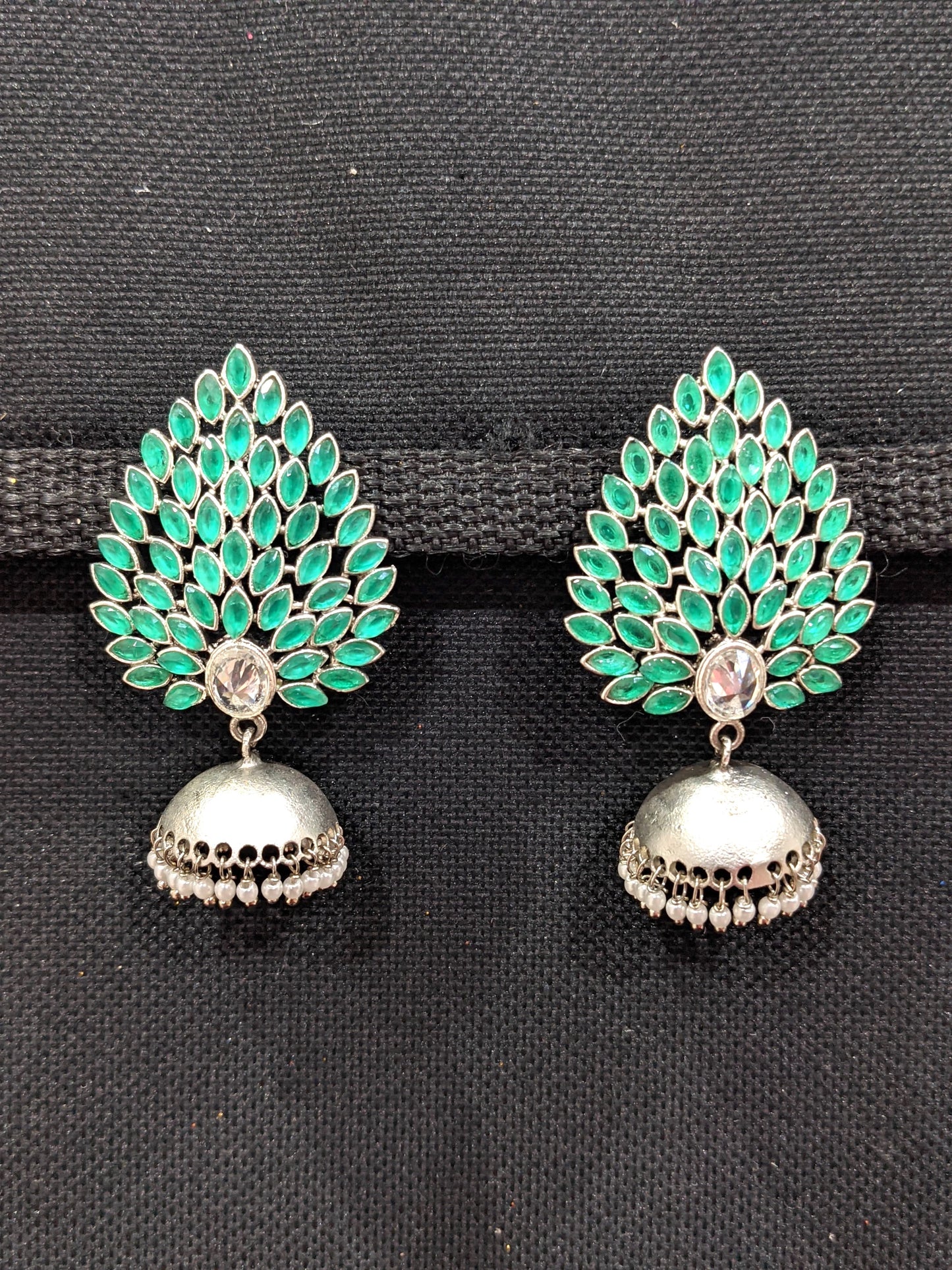 Silver Rhodium plated Designer Jhumka Earrings - Simpliful
