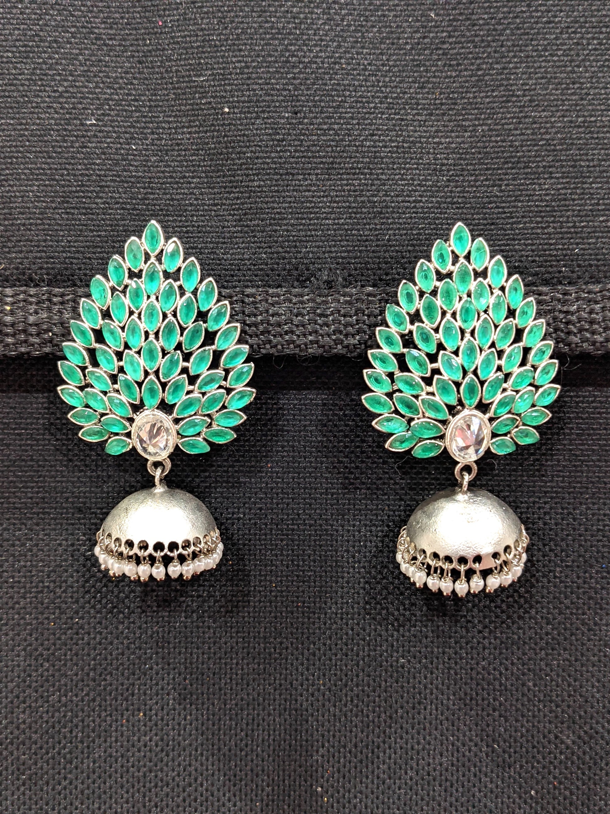 Silver Rhodium plated Designer Jhumka Earrings - Simpliful