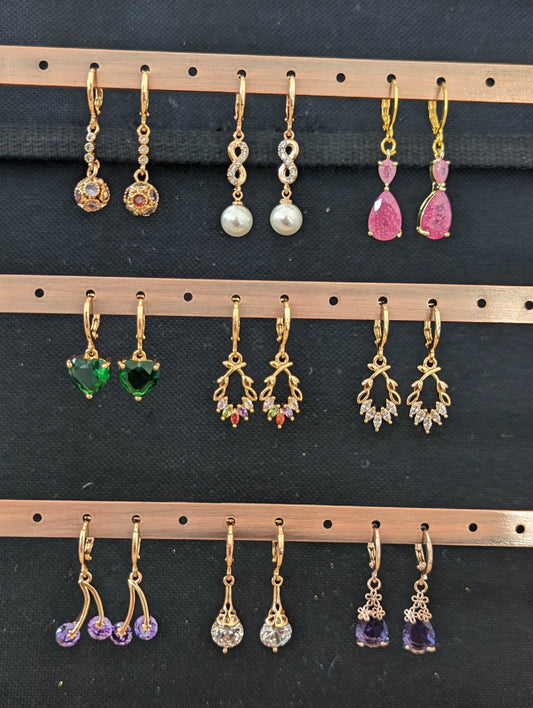 CZ small hoop dangle earrings - Gold plated
