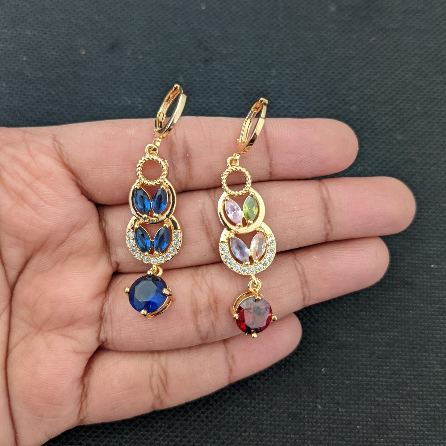 Leaf design CZ stone ring style drop earrings